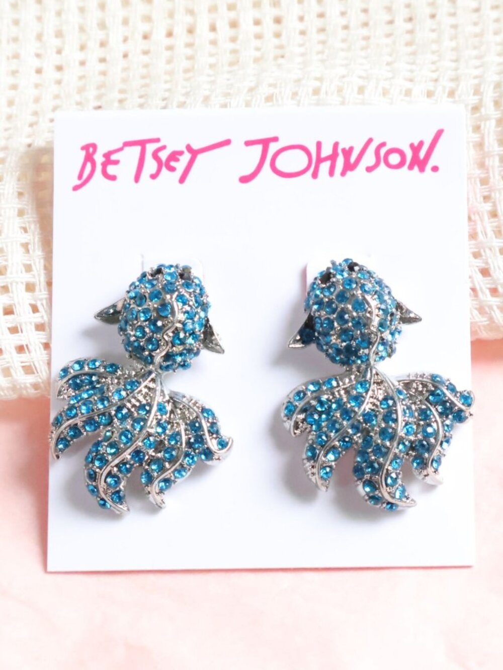 Betsey Johnson Blue Crystal Fish Tail Earrings Sparkling Glam Jewelry Authentic